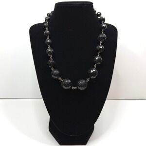 Graduated Faceted Black Glass Beaded Necklace‎ Fashion Statement Jewelry 19 in L